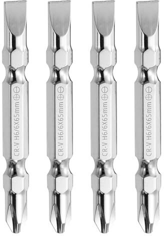 QUARKZMAN 4pz Punte Avvitatore 6mm CR-V Phillips Croce Scanalata Piatto | 2.56/65mm 1/4 Attacco Esagonale, PH2/SL6, Magnetica a Doppia Estremità, per Avvitatore a Impulsi, Punta Avvitatore