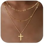 ALEXCRAFT Kreuz Halskette Gold Ketten Damen Layered Halsketten mit Zirkon | Kreuz Anhänger Kette für Damen Frauen Verstellbare Zirkon Stapelbare Halskette Hypoallergen Halsketten Schmuckgeschenke