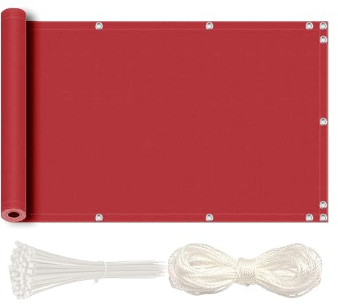 MEEYI Balkon Sichtschutz Ohne Bohren Balkonsichtschutz 80x1000cm SichtschutzBalkon Blickdichte Windschutz und UV-Schutz wetterfester mit Kabelbinder und Kordel, für den Gartenzaun oder Balkon Rot