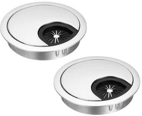 sourcing map 2 Pcs Desk Grommet 2.4 Inch, Zinc Alloy Round Desk Hole Cover Wire Cable Cord Organizer for Home Office Computer Table Cables, 60mm, Dark Silver