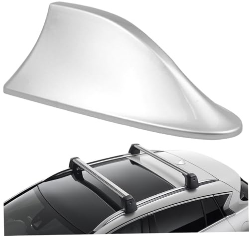 Antenna a pinna di squalo, antenna per pinna di squalo per auto copre ABS-adesiva senza pugno con pannello interno per segnali 7x3x2 Spoiler decorativi sostitutivi per auto, argento