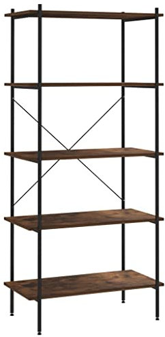 Eleganz Regalsystem mit 5 Böden aus Holzwerkstoff und Stahl, 80x40x163 cm, schwarz und Natur - Stabiles Regal für Wohnzimmer, Büro oder Garage, platzsparend und langlebig