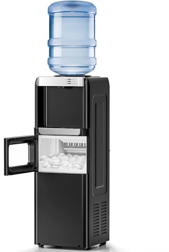 Kismile Water Cooler Dispenser with Ice Maker for 2, 3 or 5 Gallon Bottles, 33Lbs Daily Ice Making, Child Safety Lock and Energy-Saving Design for Home and Office (Black)