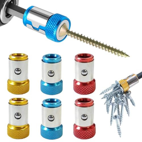 6 Pezzi Porta Inserti Magnetico Potente Portainserti Magnetico, Anello Magnetico, Punta Magnetic, Adatti per Punte per Cacciavite a Doppia Testa di Diametro, Portainserti Magnetico Ruotare(3 Colori)