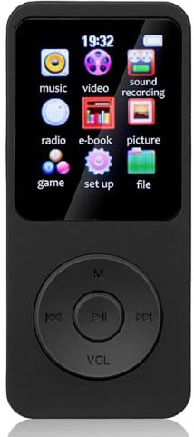 Shinekoo Lettore MP3 Bluetooth 5.0 portatile, pulsanti touch con schermo da 1,8 pollici, altoparlante stereo musicale digitale con registratore radio FM, HiFi, sveglia, pedometro, cuffie cablate