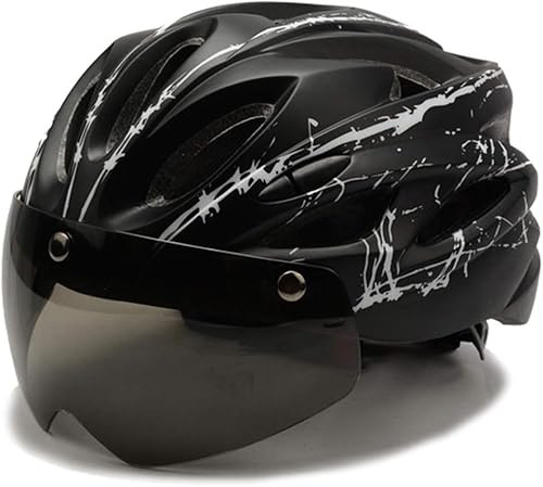 Fahrradhelm, Mountainbike-Helm, Leicht Und Robust, Um Den Kopf Zu Schützen, Schöner Helm Mit Brille, Um Die Augen Zu Schützen Verstellbarer, Komfortabler Schutzhelm Für Outdoor-, Black
