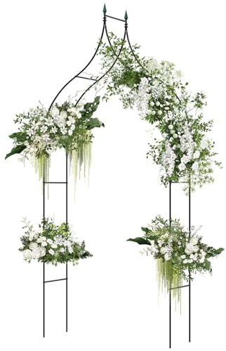 COSTWAY Rosenbogen Metall, Gartenbogen im gotischen Stil, Torbogen für Kletterpflanzen Rosen Blumen, Rosengitter Rankgitter, Pergola Spalier für Hochzeit Partys Garten Terrasse, 125 x 39 x 287 cm