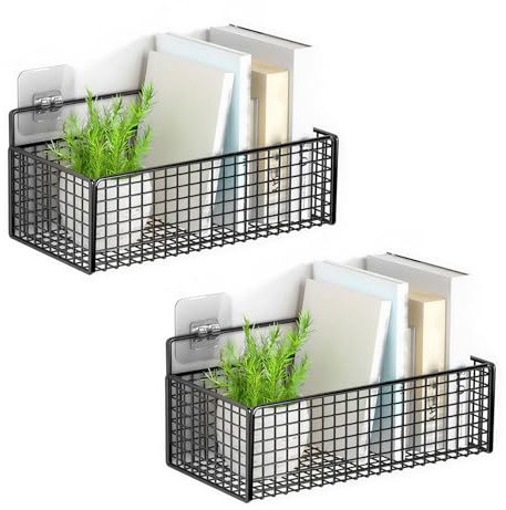 2 Stück Hängekorb Für Die Wand, Hängekorb Bad, Duschablage Ohne Bohren, Aufbewahrungskörbe Zur Wandmontage, Kein Bohren, Selbstklebend, Für Küche, Bad, Schlafsaal