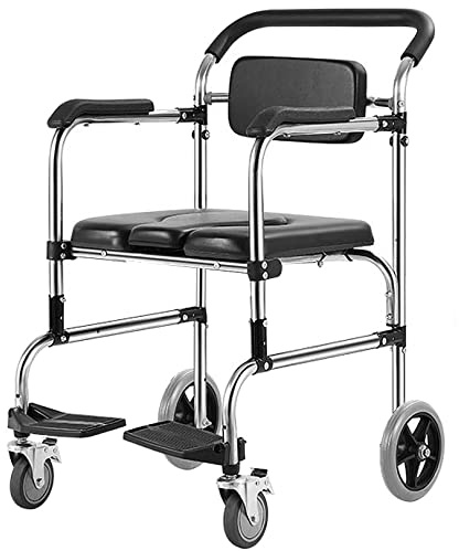OWOHYG Sedia A Rotelle Pieghevole per Doccia E Toilette - Sedia da Toilette da 330 Libbre con Seduta Imbottita in Similpelle, Sedia da Doccia con Braccioli E Poggiapiedi RI(43Cm)