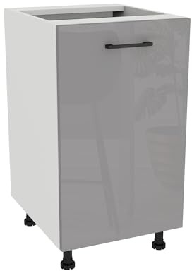 Laclar Capri Unterschrank Küchenschrank 45x82x48,5 cm Grau-Acryl Hochglanz/Weiß - Einzeltürig mit Einlegeboden - Soft-Close-Scharniere - 128 mm Griff - höhenverstellbare Füße - Selbstmontage