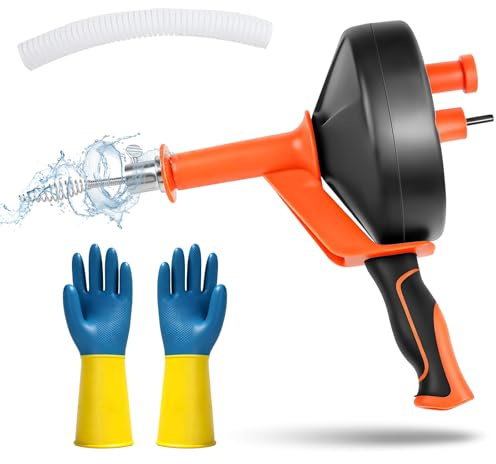 Kuvarix 10 m Desatascador Tuberias Profesional- 10m, Desatascador Fregadero con Accesorio de Taladrar, Limpia Tuberias con Guantes - Manual & Eléctrico, Desatascador WC para Inodoros Baño Cocina