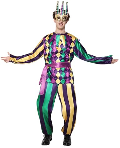 EraSpooky Mens Mardi Gras Jester Kostüm Deluxe Erwachsene Karnevalsparade Outfits
