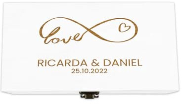 Holzkiste Hochzeit Weiß personalisiert mit Deckel – Personalisierte Holzbox mit Gravur & Wunschtext – Geschenkbox für Brautpaar & Geldgeschenke – Edle Erinnerungsbox aus Holz zur Hochzeit & Dekoration