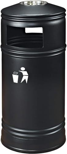 Cubo de Basura Exterior Metálico Resistente, Contenedor Comercial 50 Litros con Cenicero Integrado, Papelera Gran Capacidad para Parques, Calles, Espacios Públicos, Colector Residuos Resistente