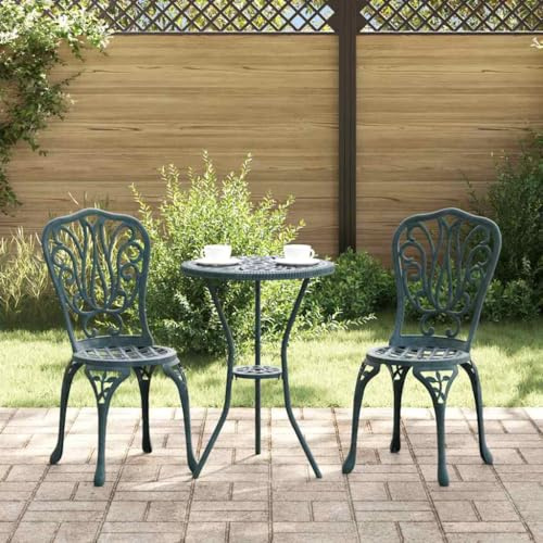 Yunovire Ensemble bistro de jardin 3 pièces en aluminium vert résistant aux intempéries pour balcon, terrasse, véranda, design moderne, 2 places, idéal pour les petits espaces extérieurs