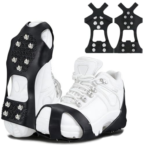Spikes für Schuhe Winter, 2026 Neu Schuhspikes zum Überziehen für Schuhe und Stiefel, Anti Rutsch Schuhspikes mit 10 Stahlzähnen, Schneeketten für Wandern, Spazierengehen, Klettern