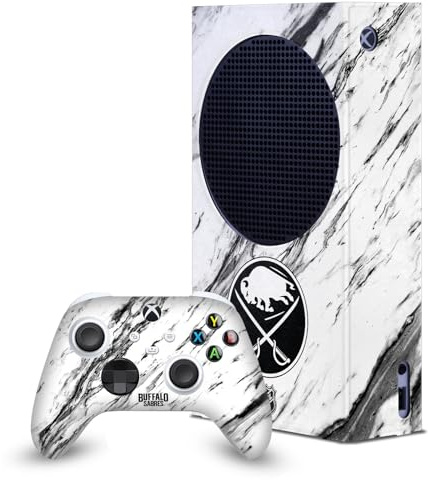 Head Case Designs Offizielle NHL Marmor Buffalo Sabres Spielekonsolen Wickeln Und Gamecontroller-Häute Im Paket kompatibel mit Xbox Series S Console & Controller Bundle