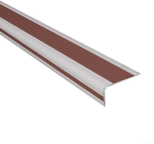 Rutschfeste Treppe für Kantenschutz, 2 m, PVC-Gummi-Stufenverkleidung für sichere Stufen, gerillt für verbesserte Traktion, Innen- und Außenbereich, Kaffeebraun