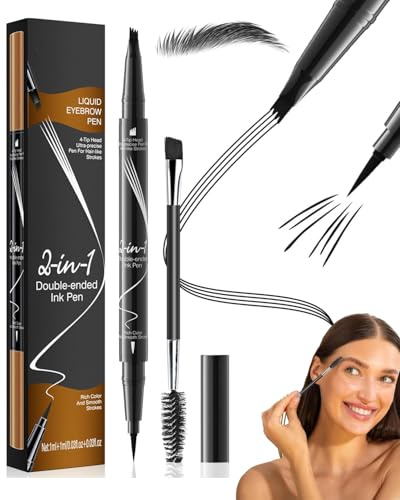 GRETY Gebogener Augenbrauenstift, Magic 2-in-1-Augenbrauen, Wasserfester Eyebrow Pen mit 4 Spitzen, Lebendige Microblading-Augenbrauenfarbe für Frauen (Schwarz)