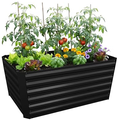 Relaxdays Hochbeet, verzinktes Metall, Blumen, Pflanzen & Gemüse, HBT: 60x120x60 cm, eckiges Pflanzenbeet, schwarz