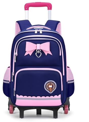 Amythe Mochila con Ruedas para Niña Primaria - Carro Extraíble con 6 Ruedas – Mochilas Carrito Hidrorrepelente, con Bandas Reflectantes - Mochila Colegio Niñas 6 a 10 Años, Azul