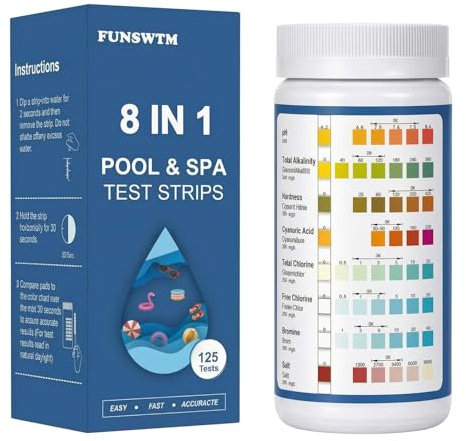 2026 New 8 in 1 Pool Salt Test Strips: 125 Strips Salt Water Pool Testing Kit for Freshwater and Saltwater Pool, Hot Tub Spa -Easy to Testing for Salt, pH, Chlorine, Bromine, Alkalinity, Hardness, CYA