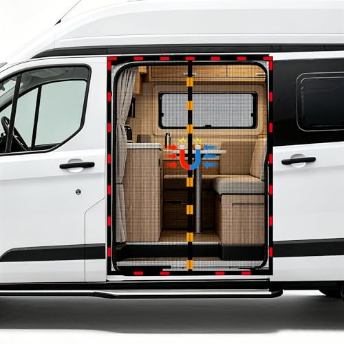FINEVERNEK Mosquitera Magnética para Puerta Corredera VW T5 T6, Mosquitera Lateral Cortinas Anti, Red Anti Mosquitos Furgoneta, Red de Sombra Camping y Viajar, Protección contra Insectos Solar