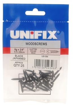 Unifix Woodscrews Slotted Round Head Black Japanned - 8G X 1.1/2 (4.0 X 40Mm) - UB9TQJRNDSWS/066 - Ideal for Woodworking