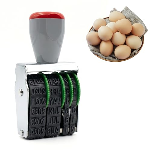 Kit de datation d'œufs avec tampon, tampon à œufs, date pour marquage des œufs, allemand avec raccourcissement mois, tampon en caoutchouc de 4 mm, pour poules, canards, oies (y compris l'année, mois