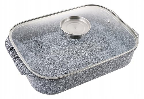 ZILNER Bräter mit Deckel 6 L, Keramik-Marmor-Beschichtung, Grau | Auflaufform für Backofen und alle Herdarten inkl. Induktion, Aluminium, 39x25,5x8,5 cm, spülmaschinengeeignet