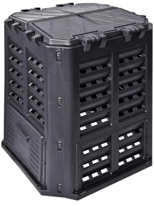 Ziaphsol Compostador térmico de plástico resistente a la intemperie, color negro, 68,9 x 68,9 x 83,9 cm, 360 L, contenedor para residuos de jardín y producción de fertilizantes