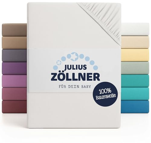 Julius Zöllner Jersey Spannbettlaken für Baby- & Kinderbett, 100% Jersey-Baumwolle, OEKO-TEX Standard 100 zertifiziert, Größe: 60x120cm / 70x140cm, 1er Pack, weiß