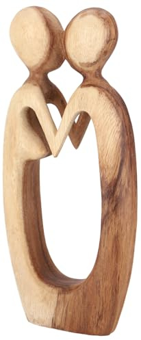 GURU SHOP Holzfigur, Statue, Deko Objekt Feng Shui 30 cm - Liebespaar/Hellbraun