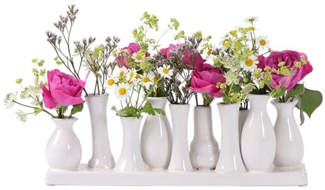 Jinfa Handgefertigtes kleines Keramikvasen-Set – Mehrfarbig oder einfarbig – 5–10 Mini-Vasen – Tisch- & Wohnzimmer-Deko – für Trockenblumen, Pampasgras, getrocknete Blumen – Geschenkideen