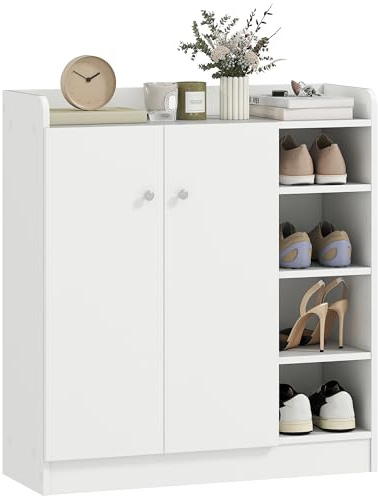 Homcom - Armario/estantería para zapatos muy práctico con paneles de aglomerado, color blanco