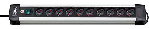 Ciabatta Multipresa 3 metri Brennenstuhl Premium-Alu-Line, Elettrica con Interruttore e 10 Prese IT (10/16A), Cavo 3 Metri H05VV-F 3G1,5, Multipresa Robusta e Stabile, Nero (1391005010)