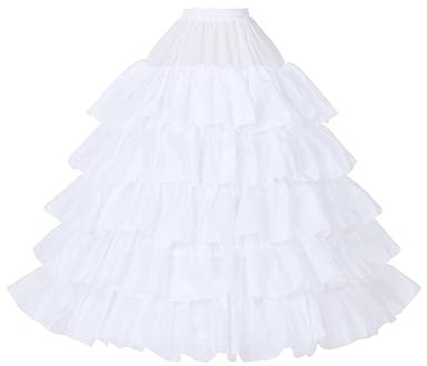 BEAUTELICATE Women's Petticoat Underskirt Full Ruffles Crinoline 50S Vintage Rockabilly Half-Slip for Wedding Bridal Dress 4 Hoops, White, S/M