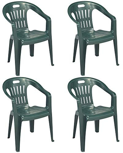 BuyStar Sedia Verde con Braccioli | 4 Pezzi | Poltroncina in Plastica Impilabile da Giardino Garden Bar Interno Esterno Campeggio Balcone Pizzeria