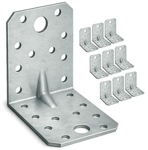 OMIDEAS 10 x Winkelverbinder mit Sicke (70 x 70 x 55 x 2) Lochwinkel Bauwinkel Holzverbinder Schwerlast Verbinder Winkel, Silber Verzinkt