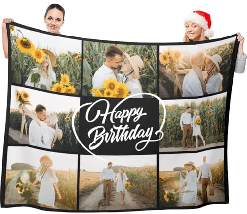 LNM Personalised Birthday Gifts for Women & Men, Personalised Photo Blanket, Customised Picture Blankets, Anniversary Photo Gifts for Her & Him