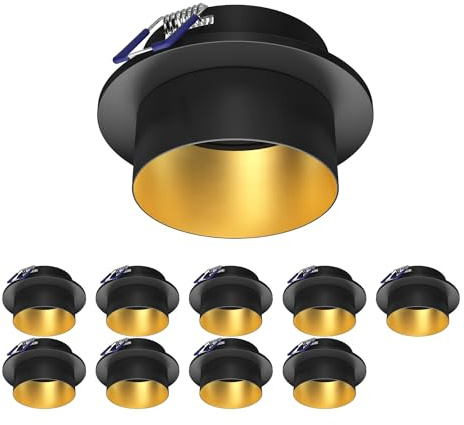 ledscom.de 10x Deckeneinbaurahmen KRON, rund, schwarz/gold matt