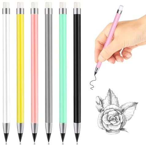 Quesuc 6pcs Matita Perpetua,Tecnologia Senza Inchiostro Matita Eterna Portatile, Matita Eterna Portatile Cancellabile Riutilizzabile per Studenti Artisti Disegno,Regalo per Bambini