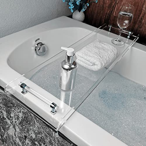 31 Silver Handles Luxury Bathtub Tray Caddy for Bath tub Table Tray with Silver Handles for Bathroom Bath Accessories Storage Organizer tub Tray