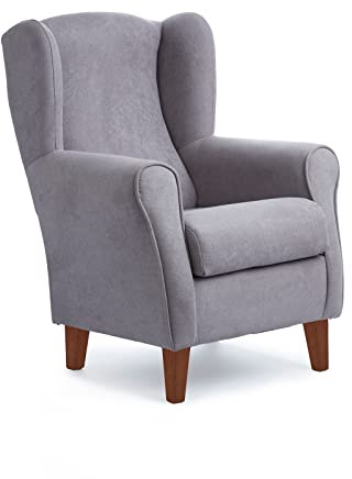 Sillonea - Sillón Orejero Roma, butaca pequeña para salón. Sillón de Lectura Individual, Ideal para Ver la TV/Leer. Medida: 100x74x77cm. Tapizado con Tela Antimanchas. (Gris, Cerezo)