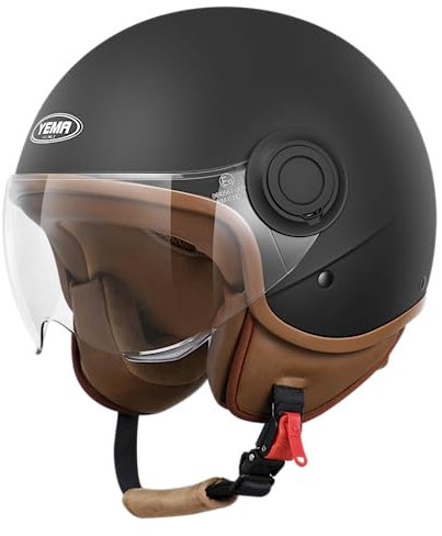 YEMA Helmet Casque Ouvert DW-611 Scooter électrique ECE 3 / 4 Demi Casque pour Les Hommes et Les Femmes-Noir Mat,M