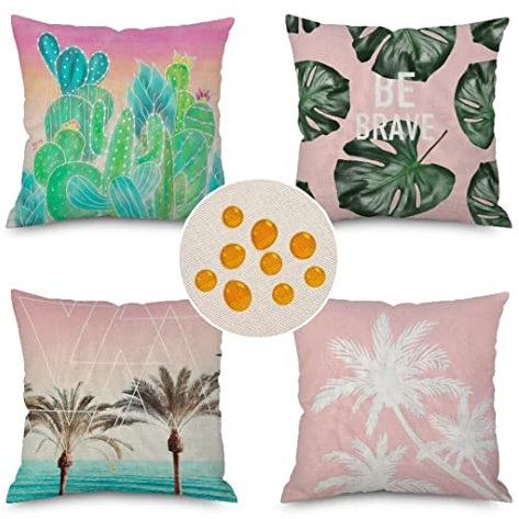 Lot de 4 Housse Coussin Arbre à Noi x de Coco Blanc Housses de Coussin 60 x 60cm D'extérieur Imperméables Coussin Canapé, Grand Coussin Decoratif pour Patio Farmhouse Jardin Chaise Décor Gifts J76