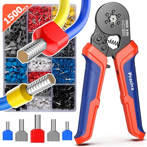 Dual Bootlace Ferrule Crimping Tool, 0.25-6mm² Hexagonal Crimping Tools, Preciva Self-Adjsutable Ratchet Crimping Tool, 1500pcs Terminals