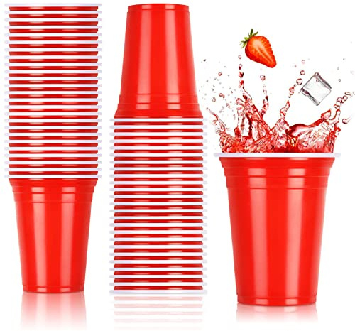 NUZEKY 150 Stück Rote Partybecher Set - Wiederverwendbare Plastikbecher Getränkebecher Red Cups - 12 oz 350ml Rote Plastikbecher für Party Camping Geburtstag Hochzeit