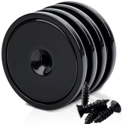 FPMYB 4 Imanes de Neodimio 45KG Fuerza 32x7mm, Imanes Neodimio Negro con Agujero y cápsula Tornillos, Imanes Potentes para Cocina Oficina Nevera Frigorífico Pizarras Blancas Industria Ciencia