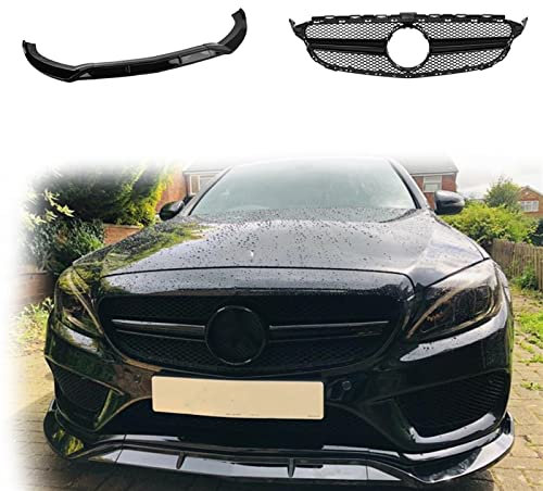 WMTCNC Kühlergrille AMG Style Black Upper Grille Grill + Frontstoßstangenspoilerlippe Für Benz C-Klasse W205 2015-2018 Sport Lower Splitter Blade